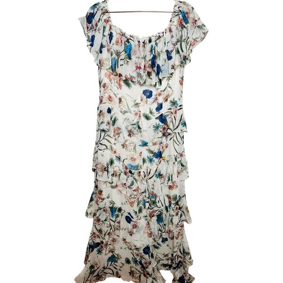 BADGLEY MISCHKA White Floral Printed Off-Shoulder Ruffles High-Low Maxi Dress 16 - Picture 3 of 16